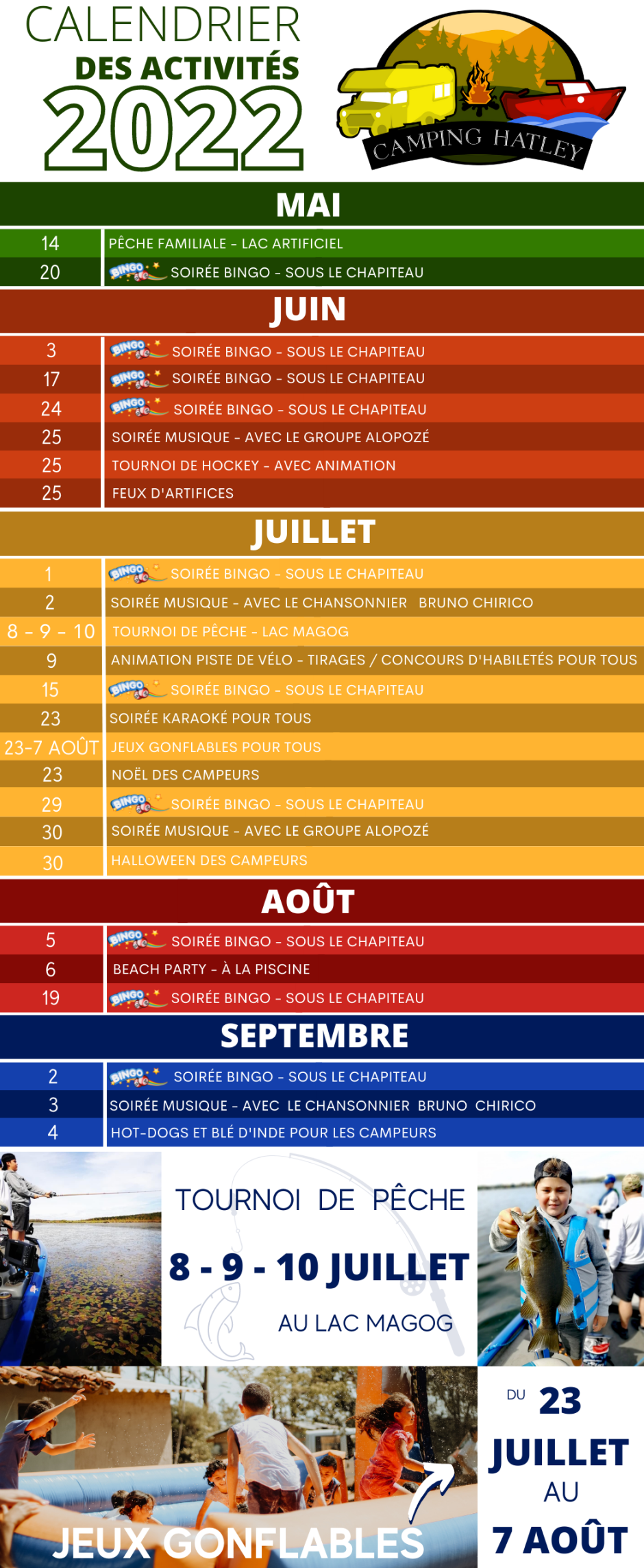 Calendrier des activités 2022 Camping Hatley Camping Hatley
